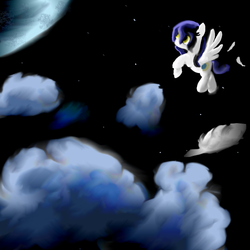 Size: 1600x1600 | Tagged: safe, artist:streiben, oc, oc only, oc:mooncloud, pegasus, pony, cloud, cloudy, dark, dreamy, moon, night, request, sky, solo, stars