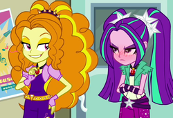 Size: 478x327 | Tagged: safe, edit, screencap, adagio dazzle, aria blaze, equestria girls, g4, my little pony equestria girls: rainbow rocks, blushing, female, lesbian, ship:adaria, shipping, tsundaria, tsundere