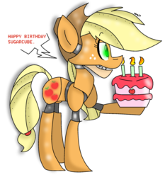Size: 862x926 | Tagged: safe, applejack, pony, robot, robot pony, five nights at aj's, g4, animatronic, applefreddy, birthday cake, cake, female, five nights at freddy's, party, solo