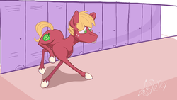 Size: 1280x720 | Tagged: safe, artist:pikapetey, big macintosh, earth pony, pony, g4, male, my little art challenge, school, skinny, solo, stallion, teenager, thin, thin legs