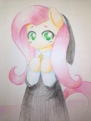 Size: 768x1024 | Tagged: dead source, safe, artist:dobabo, fluttershy, g4, cross, female, flutternun, nun, solo, traditional art