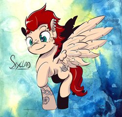 Size: 960x922 | Tagged: safe, artist:s80lar, oc, oc only, oc:skyclad, piercing, solo, tattoo