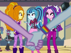 Size: 2048x1536 | Tagged: safe, screencap, adagio dazzle, aria blaze, photo finish, rainbow dash, sonata dusk, twilight sparkle, equestria girls, g4, my little pony equestria girls: rainbow rocks, female, holding hands, the dazzlings, twilight sparkle (alicorn)