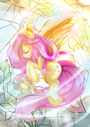 Size: 1024x1446 | Tagged: safe, artist:aaynra, fluttershy, g4, eyes closed, female, solo, stained glass