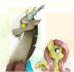 Size: 2038x2000 | Tagged: safe, artist:unilx, discord, fluttershy, g4, female, high res, male, profile, ship:discoshy, shipping, straight