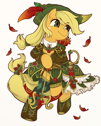 Size: 1024x1280 | Tagged: safe, artist:うめぐる, applejack, earth pony, pony, semi-anthro, g4, arm hooves, arrow, bow (weapon), bow and arrow, clothes, female, freckles, mare, solo, sword, weapon