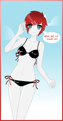 Size: 1050x2000 | Tagged: safe, artist:vinyl-unheart, oc, oc only, oc:red cherry, human, base used, belly button, bikini, clothes, humanized, ponied up, pony ears, solo, swimsuit