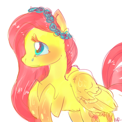 Size: 1000x1000 | Tagged: safe, artist:puffpink, fluttershy, g4, crying, female, floral head wreath, solo
