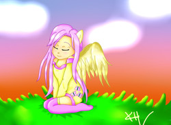 Size: 2338x1700 | Tagged: safe, artist:kokorohearth, fluttershy, human, g4, clothes, eared humanization, female, humanized, solo, sweatershy, winged humanization