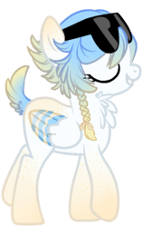 Size: 492x779 | Tagged: safe, artist:k-ouha, oc, oc only, oc:sunkiss, original species, pegasus, pony, base used, braid, chest fluff, collaboration, eyes closed, female, glasses, grin, mare, simple background, smiling, solo, sunglasses, transparent background