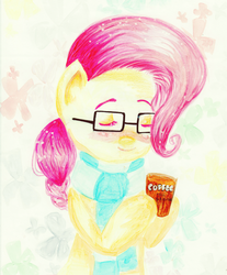 Size: 1024x1235 | Tagged: safe, artist:winterontherooftop, fluttershy, g4, clothes, eyes closed, female, glasses, hipster, scarf, solo