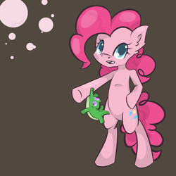 Size: 3000x3000 | Tagged: safe, artist:skune, gummy, pinkie pie, pony, g4, bipedal, cute, smiling