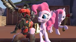 Size: 1024x576 | Tagged: safe, pinkie pie, g4, crossover, pyro (tf2), team fortress 2