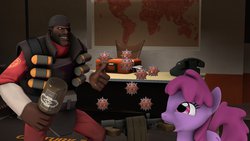 Size: 1024x576 | Tagged: safe, berry punch, berryshine, g4, 3d, crossover, demoberry, demoman, demoman (tf2), source filmmaker, team fortress 2