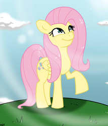 Size: 600x700 | Tagged: safe, artist:sonikku001, fluttershy, g4, female, looking up, raised hoof, smiling, solo