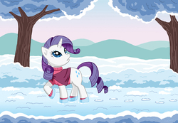 Size: 1010x697 | Tagged: safe, artist:dannylim86, rarity, g4, clothes, female, snow, solo, winter