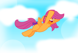 Size: 1326x898 | Tagged: safe, artist:ponylover5, scootaloo, g4, female, flying, happy, older, scootaloo can fly, solo, tail bow, tears of joy