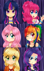 Size: 1573x2522 | Tagged: safe, artist:lucy-tan, applejack, fluttershy, pinkie pie, rainbow dash, rarity, twilight sparkle, human, g4, humanized, mane six