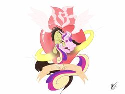 Size: 1024x768 | Tagged: safe, artist:royalpony, princess cadance, oc, oc:qlimax, g4, canon x oc, flower, heart, infidelity, ring, te amo, wings