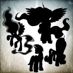 Size: 1500x1497 | Tagged: safe, artist:dutchgirl626, artist:rosieu, princess cadance, princess celestia, princess luna, twilight sparkle, alicorn, pony, g4, alicorn tetrarchy, armor, female, mare, silhouette, twilight sparkle (alicorn)