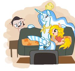 Size: 960x911 | Tagged: safe, artist:askprincessargenta, oc, oc:princess argenta, pony, argentina, casados con hijos, couch, moni argento, nation ponies, pepe argento, ponified, television