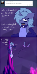 Size: 724x1447 | Tagged: dead source, safe, artist:skoon, princess luna, alicorn, pony, semi-anthro, naughty luna, g4, ask, bags under eyes, bodysuit, clothes, collar, crystal, female, floating wings, gloves, hair over one eye, mare, no catchlights, reaching, stockings, thigh highs, tumblr, wingless, wingless alicorn, wings