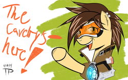 Size: 1280x800 | Tagged: safe, artist:thethunderpony, pony, clothes, goggles, jacket, lena oxton, overwatch, ponified, solo, tracer