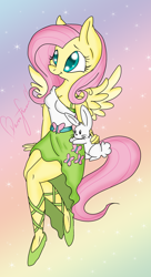 Size: 1749x3222 | Tagged: safe, artist:pvrii, angel bunny, fluttershy, anthro, g4, clothes, equestria girls outfit, female, solo