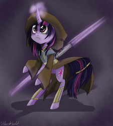 Size: 900x1000 | Tagged: safe, artist:silbersternenlicht, twilight sparkle, pony, g4, jedi, lightsaber, solo, star wars