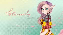 Size: 1920x1080 | Tagged: safe, artist:horami, fluttershy, g4, elfification, female, solo