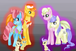 Size: 1024x692 | Tagged: safe, artist:sabrina-tellijohn, carrot cake, cream puff, cup cake, millie, pound cake, pumpkin cake, shortround, earth pony, pegasus, pony, unicorn, g4, baby, baby pony, colored hooves, colt, creambetes, cute, father and child, father and daughter, father and son, female, filly, foal, male, mare, milliebetes, millieround, mother and child, mother and daughter, mother and son, poundabetes, pumpkinbetes, shortbetes, stallion