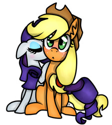 Size: 1800x2000 | Tagged: safe, artist:monnarcha, applejack, rarity, earth pony, pony, unicorn, g4, blushing, duo, female, kissing, lesbian, mare, ship:rarijack, shipping, simple background, white background