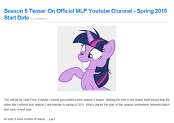 Size: 852x602 | Tagged: safe, screencap, twilight sparkle, equestria daily, g4, season 5, news, text