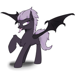 Size: 5000x5000 | Tagged: safe, artist:slouping, oc, oc only, oc:nashyra, bat pony, changeling, pony, absurd resolution, female, purple changeling, smiling, solo, tongue out