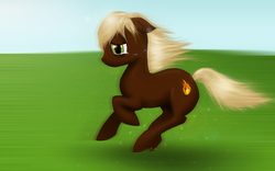 Size: 2560x1600 | Tagged: safe, artist:missmikka, oc, oc only, oc:fragile fire, earth pony, pony, crying, fire, floppy ears, running, sad, solo