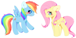 Size: 850x428 | Tagged: safe, artist:cutie-pie-neko, fluttershy, rainbow dash, pegasus, pony, g4, blushing, cute, duo, female, mare, profile, simple background, transparent background