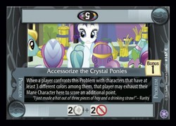 Size: 489x350 | Tagged: safe, bright smile, castle (crystal pony), crystal arrow, crystal beau, elbow grease, fleur de verre, night knight, paradise (g4), rarity, sapphire joy, spike, crystal pony, pony, g4, card, ccg, crystal games, enterplay