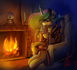 Size: 3000x2695 | Tagged: safe, artist:alumx, princess celestia, g4, female, fire, fireplace, high res, solo