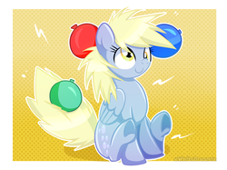 Size: 2500x1866 | Tagged: safe, artist:xwhitedreamsx, derpy hooves, pegasus, pony, g4, balloon, female, mare, solo, static electricity, underhoof