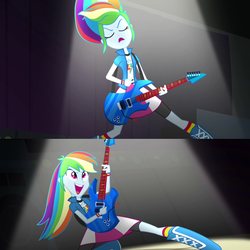 Size: 1280x1282 | Tagged: safe, screencap, rainbow dash, equestria girls, g4, my little pony equestria girls: rainbow rocks, animation error, female, guitar, solo