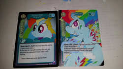 Size: 800x450 | Tagged: safe, artist:yukinzu, enterplay, rainbow dash, pegasus, pony, canterlot nights, g4, my little pony collectible card game, ccg, female, grin, mare, rainbow power, smiling, solo, spread wings, traditional art, wings