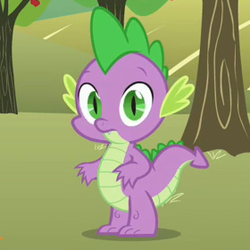 Size: 280x280 | Tagged: safe, screencap, spike, g4, the super speedy cider squeezy 6000, looking at you, male, solo
