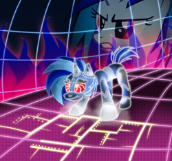 Size: 1401x1309 | Tagged: safe, artist:unachicarandom, dj pon-3, vinyl scratch, pony, robot, robot pony, g4, roboticization