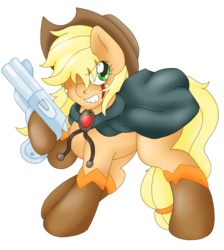 Size: 1534x1712 | Tagged: safe, artist:blackbewhite2k7, applejack, g4, boots, commission, gun, mantle, scar, western