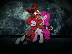 Size: 959x720 | Tagged: safe, artist:marshalldeviantarts, pinkie pie, fox, g4, crossover, five nights at freddy's, foxy, hug