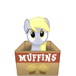Size: 360x360 | Tagged: safe, artist:sedrice, derpy hooves, pegasus, pony, g4, animated, box, cardboard box, cute, derpabetes, diabetes, female, head tilt, heart, looking at you, mare, muffin, open mouth, pony in a box, simple background, smiling, solo, that pony sure does love muffins, transparent background