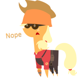 Size: 1183x1197 | Tagged: safe, artist:zacatron94, applejack, g4, engiejack, engineer, engineer (tf2), female, nope, nope.avi, pointy ponies, simple background, solo, team fortress 2, transparent background