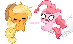 Size: 600x361 | Tagged: safe, artist:chokico, applejack, pinkie pie, g4, chibi