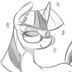 Size: 500x500 | Tagged: source needed, safe, artist:reiduran, twilight sparkle, g4, female, glasses, monochrome, solo