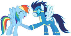 Size: 1024x524 | Tagged: safe, artist:landmark520, rainbow dash, soarin', pegasus, pony, g4, ^^, duo, eyes closed, simple background, transparent background, vector, wonderbolts uniform